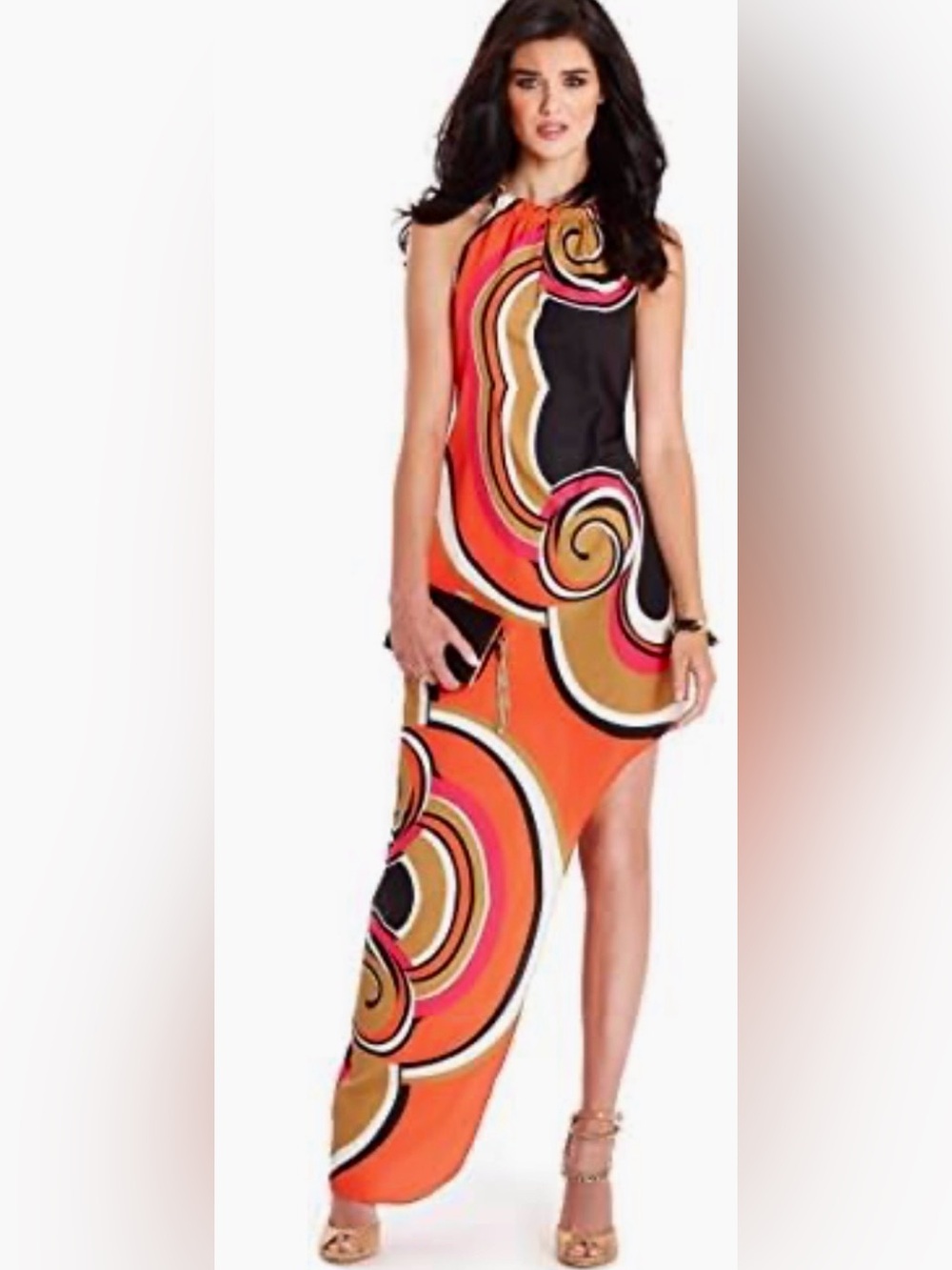 Guess by Marciano Orange Pink Black Asymmetrical Swirl Sheath